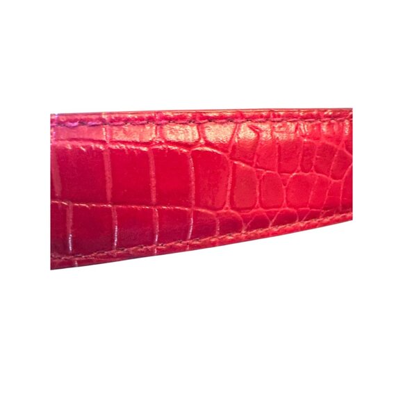 Coldwater Creek Red Leather Embossed Belt Silver-Tone Buckle Western Style Small - Picture 4 of 5